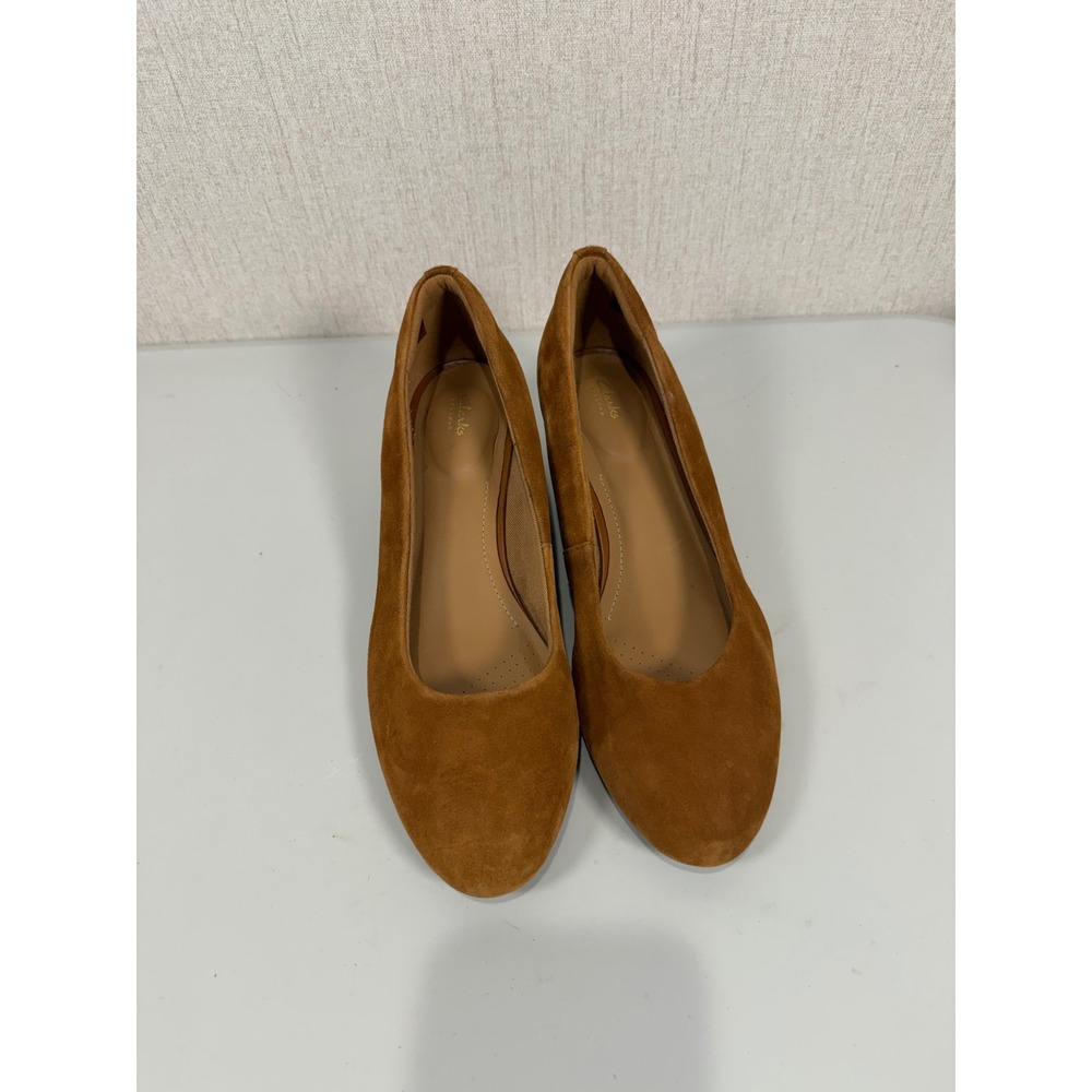 Clarks Vendra Bloom Brown Suede Wedge Heels Women's 9.5M Career Office‎ Academia - Picture 9 of 11